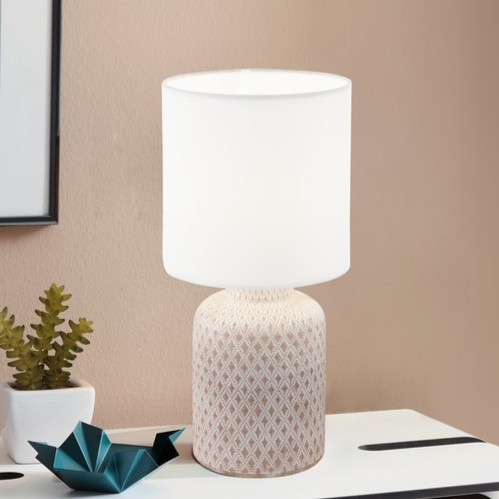 EGLO Bellariva Table Lamp - Cream and White Ceramic Base - Boho Design - White Fabric Shade - E14 Fitting - Image 7