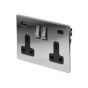 Soho Lighting Polished Chrome 2 Gang USB A + C Socket (13A Socket + 2 USB Ports A+C 3.1A) Blk Ins Screwless