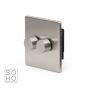 Soho Lighting Brushed Chrome 2 Gang 2 Way Trailing Edge Dimmer Switch Screwless 100W LED (150w Halogen/Incandescent)