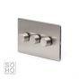 Soho Lighting Brushed Chrome 3 Gang 2 Way Trailing Edge Dimmer Switch Screwless 100W LED (150w Halogen/Incandescent)