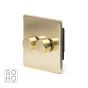 Soho Lighting Brushed Brass 2 Gang 2 Way Trailing Edge Dimmer Switch Screwless 100W LED (150w Halogen/Incandescent)