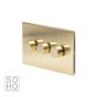Soho Lighting Brushed Brass 3 Gang 2 Way Trailing Edge Dimmer Switch Screwless 100W LED (250w Halogen/Incandescent)