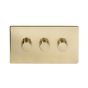 Soho Lighting Brushed Brass 3 Gang 2 Way Trailing Edge Dimmer Switch Screwless 100W LED (150w Halogen/Incandescent)