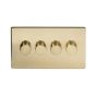 Soho Lighting Brushed Brass 4 Gang 2 Way Trailing Edge Dimmer Switch Screwless 100W LED (150w Halogen/Incandescent)