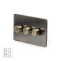 Soho Lighting Antique Brass 3 Gang 2 Way Trailing Edge Dimmer Switch Screwless 100W LED (250w Halogen/Incandescent)