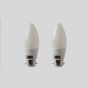 2 Pack - 4w B22 3000K Opal Dimmable LED Candle Bulb with white plastic