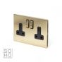 Soho Lighting Brushed Brass 2 Gang DP Socket Black Ins 13A Screwless