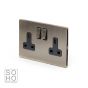 Soho Lighting Antique Brass 2 Gang DP Socket Black Ins 13A Screwless