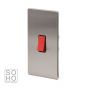 Soho Brushed Chrome 45A 1 Gang Double Pole Switch Double Plate Blk Ins Screwless