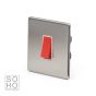 Soho Brushed Chrome 45A 1 Gang Double Pole Switch Single Plate Wht Ins Screwless