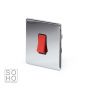 Soho Polished Chrome 45A 1 Gang Double Pole Switch Single Plate Blk Ins Screwless