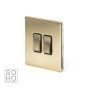 Soho Lighting Brushed Brass 2 Gang Intermediate Switch Black Ins 10A Screwless