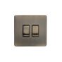 Soho Lighting Antique Brass 2 Gang 2 Way 10A Light Switch Blk Ins Screwless