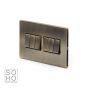 Soho Lighting Antique Brass 6 Gang 2 Way 10A Light Switch Blk Ins Screwless