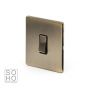 Soho Lighting Antique Brass 1 Gang 20A Double Pole Switch Blk Ins Screwless