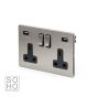 Soho Lighting Brushed Chrome 2 Gang Double 3.1 Amp USB Socket Blk Ins Screwless