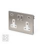 Soho Lighting Brushed Chrome 2 Gang Double 3.1 Amp USB Socket Wht Ins Screwless