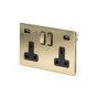 Soho Lighting Brushed Brass 13A 2 Gang DP Fast Charge 4.8amp USB Socket Blk Ins Screwless