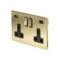 Soho Lighting Brushed Brass 2 Gang USB A+C Socket (13A Socket + 2 USB Ports A+C 3.1A) Blk Ins Screwless