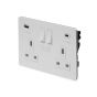 Soho Lighting White Metal Flat Plate 2 Gang USB A+C Socket (13A Socket + 2 USB Ports A+C 3.1A) Screwless