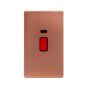 Lieber Brushed Copper 45A 1 Gang Double Pole Switch & Neon, Large Plate - Black Insert Screwless