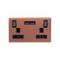 Lieber Brushed Copper 13A 2 Gang Switched DP Socket 2xUSB Outlet (4.8A) - Black Insert Screwless