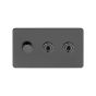 Soho Lighting Black Nickel Flat Plate 3 Gang Switch with 1 Dimmer (1x150W LED Dimmer 2x20A 2 Way Toggle)