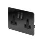 Soho Lighting Black Nickel Flat Plate 13A 2 Gang Switched Socket, Double Pole Blk Ins Screwless