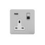 Soho Lighting Brushed Chrome Flat Plate 13A 1 Gang DP USB Switched Socket (USB Output 2.1amp) Wht Ins Screwless