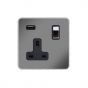 Soho Fusion Black Nickel & Polished Chrome With Chrome Edge 13A 1 Gang DP USB Socket (USB 2.1amp) Black Insert Screwless