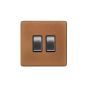 Soho Fusion Antique Copper & Brushed Chrome 10A 2 Gang 2 Way Switch Black Insert Screwless
