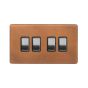 Soho Fusion Antique Copper & Brushed Chrome 10A 4 Gang 2 Way Switch Black Insert Screwless