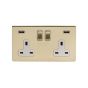 Soho Lighting Brushed Brass 13A 2 Gang DP USB Switched Socket (USB Output 4.8amp) Wht Ins Screwless