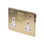 Soho Lighting Brushed Brass 13A 2 Gang DP USB Switched Socket (USB Output 4.8amp) Wht Ins Screwless
