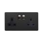 Soho Fusion Matt Black & Brushed Chrome 13A 2 Gang Switched Socket, DP Black Insert Screwless