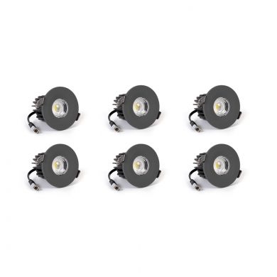 6 Pack - Graphite Grey CCT Fire Rated LED Dimmable 10W IP65 Downlight