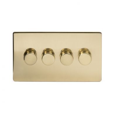24k Brushed Brass 4 Gang 2 Way Trailing Dimmer Switch with Black Insert