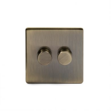 Antique Brass 2 Gang 2 Way Trailing Dimmer Switch with Black Insert