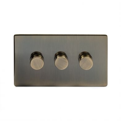 Antique Brass 3 Gang 2 Way Trailing Dimmer Switch with Black Insert