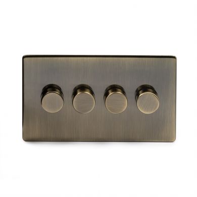 Antique Brass 4 Gang 2 Way Trailing Dimmer Switch with Black Insert