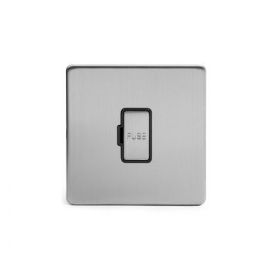 Brushed chrome metal plate 13A Unswitched Fuse Connection Unit with Black insert