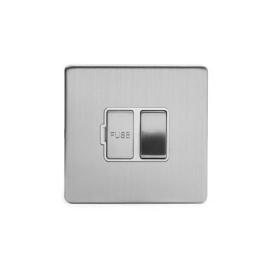Brushed chrome metal plate 13A Switched Fuse Connection Unit with White insert