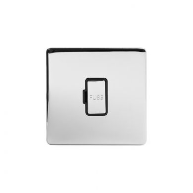Polished chrome metal plate 13A Unswitched Fuse Connection Unit with Black insert