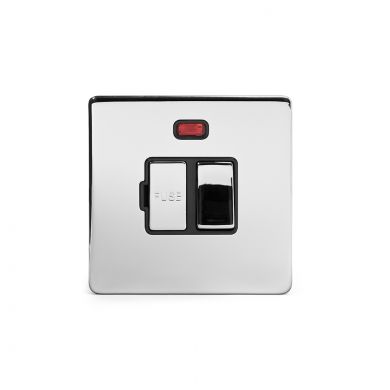 Polished chrome metal plate 13A Switched Fuse Connection Unit With Neon with Black insert 