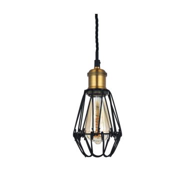 Denman Industrial Black Caged Teardrop Pendant Light