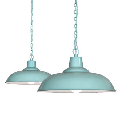 Portland Reclaimed Style Industrial Pendant Light Duck Egg Blue