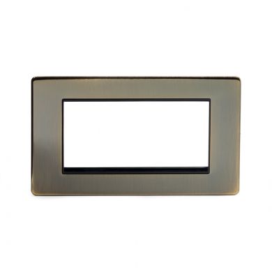 Antique Brass metal Double Data Plate 4 Modules with black insert