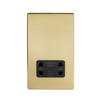 24k Brushed Brass 1 Gang Shaver Socket with Black Insert