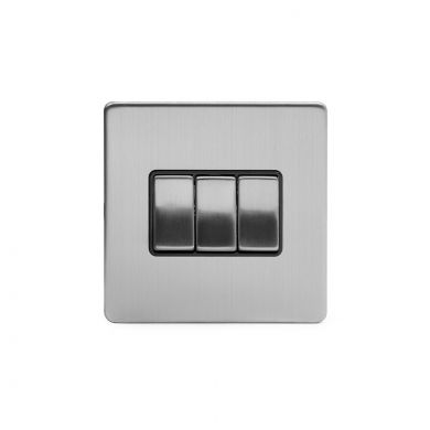 Brushed Chrome 3 Gang 2 Way Switch with Black Insert