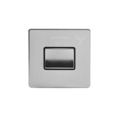 Brushed Chrome 1 Gang 1 way Fan Isolator Switch with Black Insert